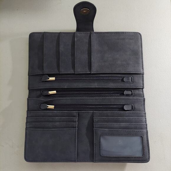 Violet Ray Black Vegan Suede Leather Tooled Medallion Large Wallet - Picture 5 of 6